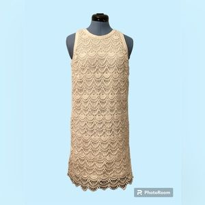Loft cotton crochet sleeveless dress,polyester lined Size 4